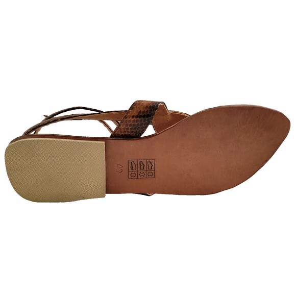 Anelle Hand-Tooled Coil Snakeskin-Style Sandals Vintage Size 9 Greece Retro Boho - Picture 5 of 5